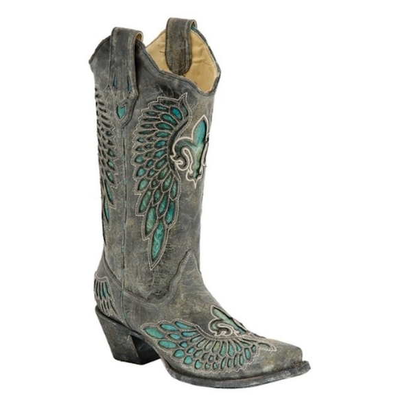Corral Ladies Boots – Black Turquoise Fleur de Lis – R2337$292.50 size 9.5 - Picture 1 of 16